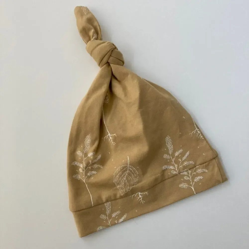 Buck and Baa Knotted Hat - Leaves Ferns - Golden Wheat - 6-12M